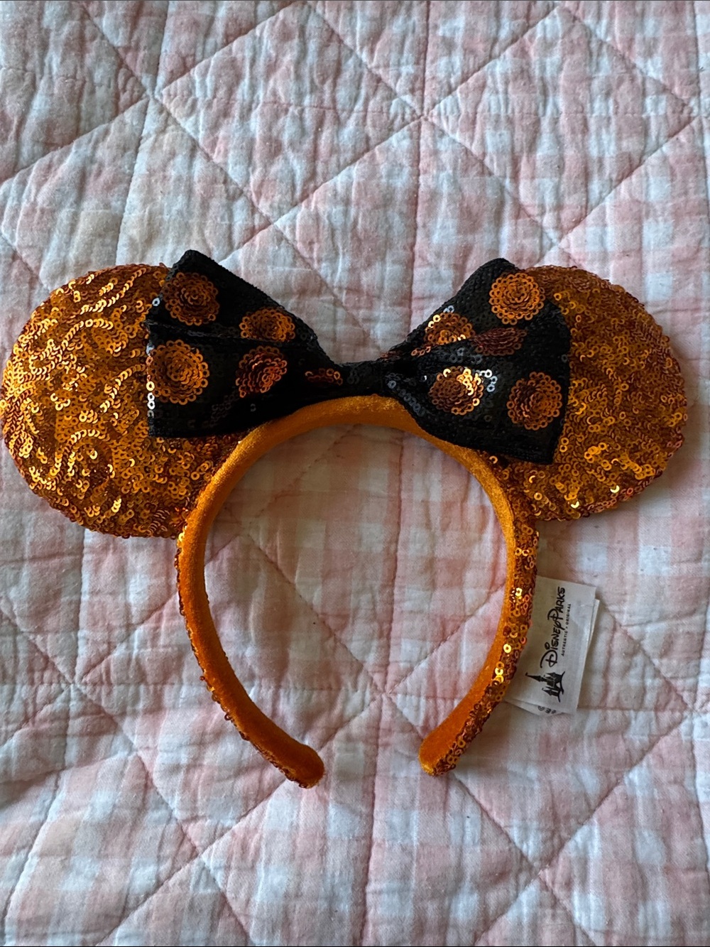 Disney orange and black polkadot Halloween ears headband NWOT like new